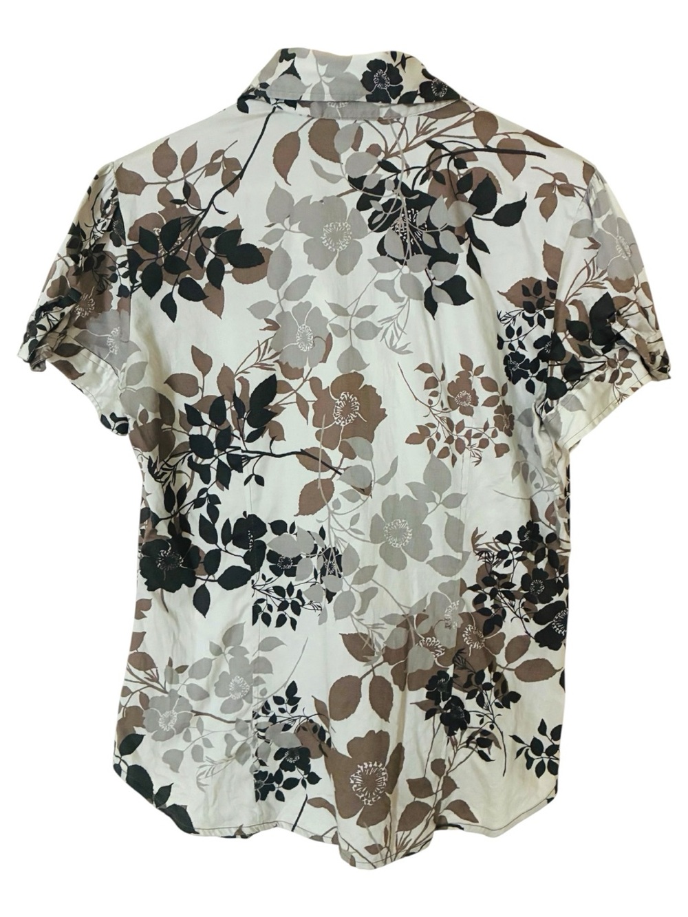 New York & Company Sz MEDIUM Cream Floral Short-Sleeve Ruffle Button Top Blouse - Picture 6 of 6
